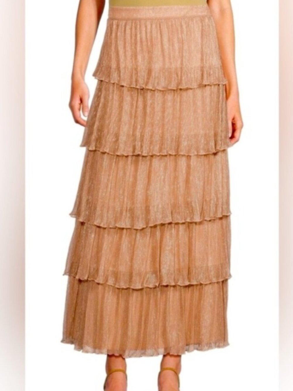 A Loves A Metallic Shimmer Tiered Maxi Skirt – Gold – Size S (NWT)